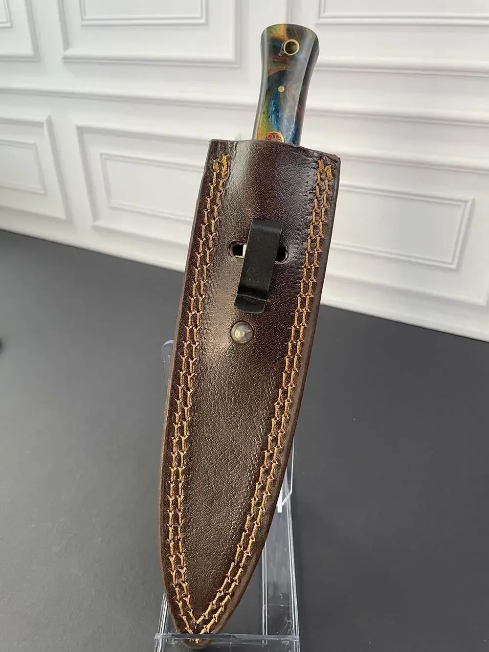 Purse & Boot accessory . Custom Hand Forged Damascus Steel Boot knife.